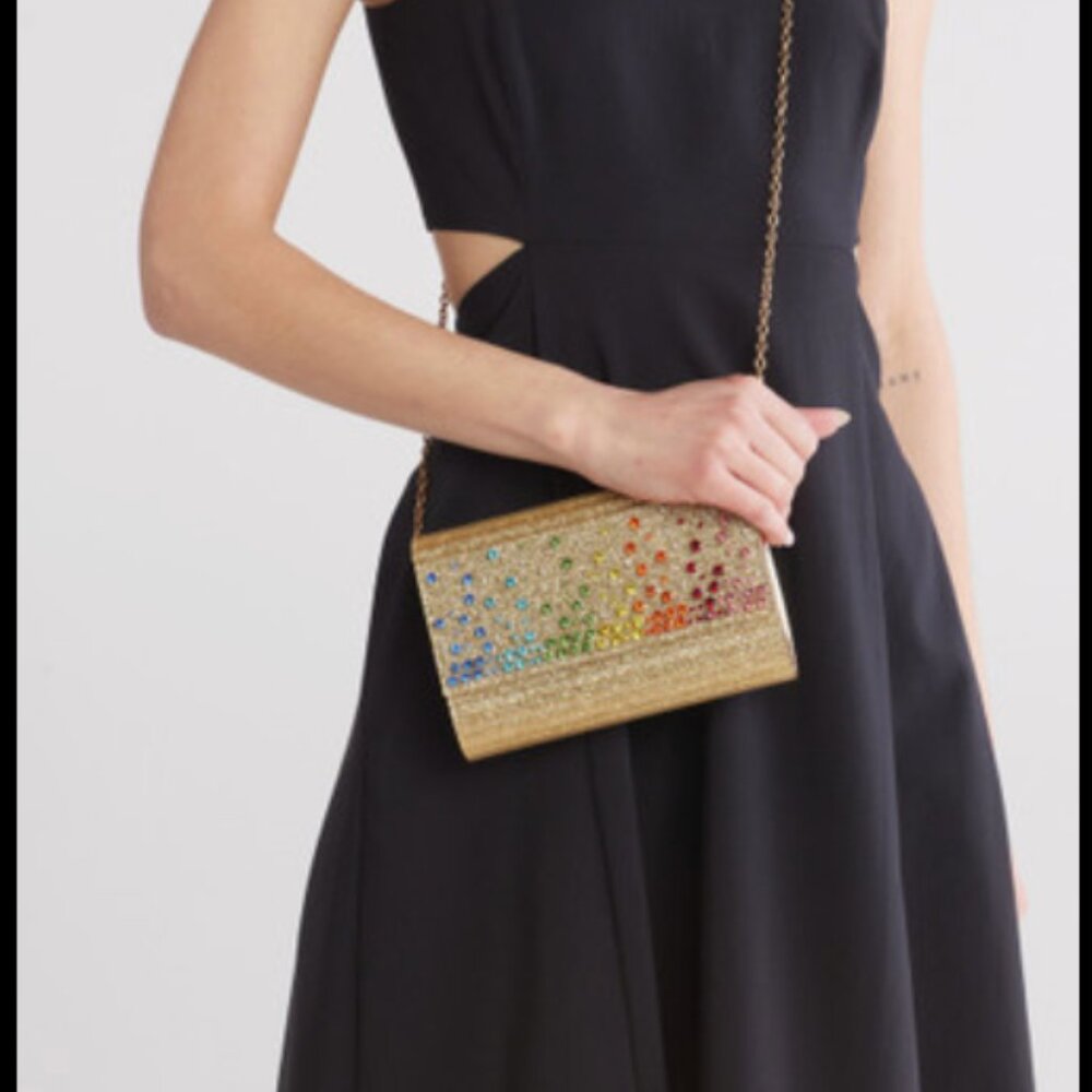 Kurt Geiger Party Envelope Multi-Colored Glitter Clutch in Gold